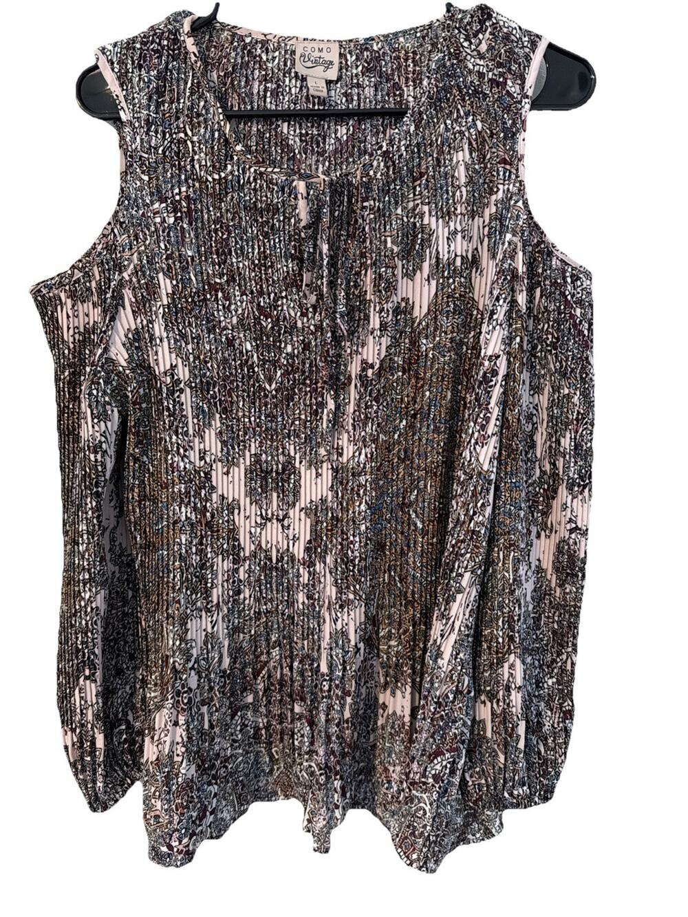 Women's Como Vintage Boho Swing Tunic Top Longsleeve Cut Out Shoulders L